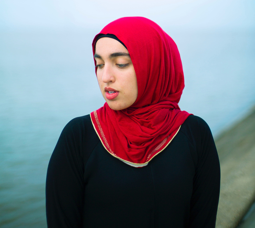 Woman in red hijab