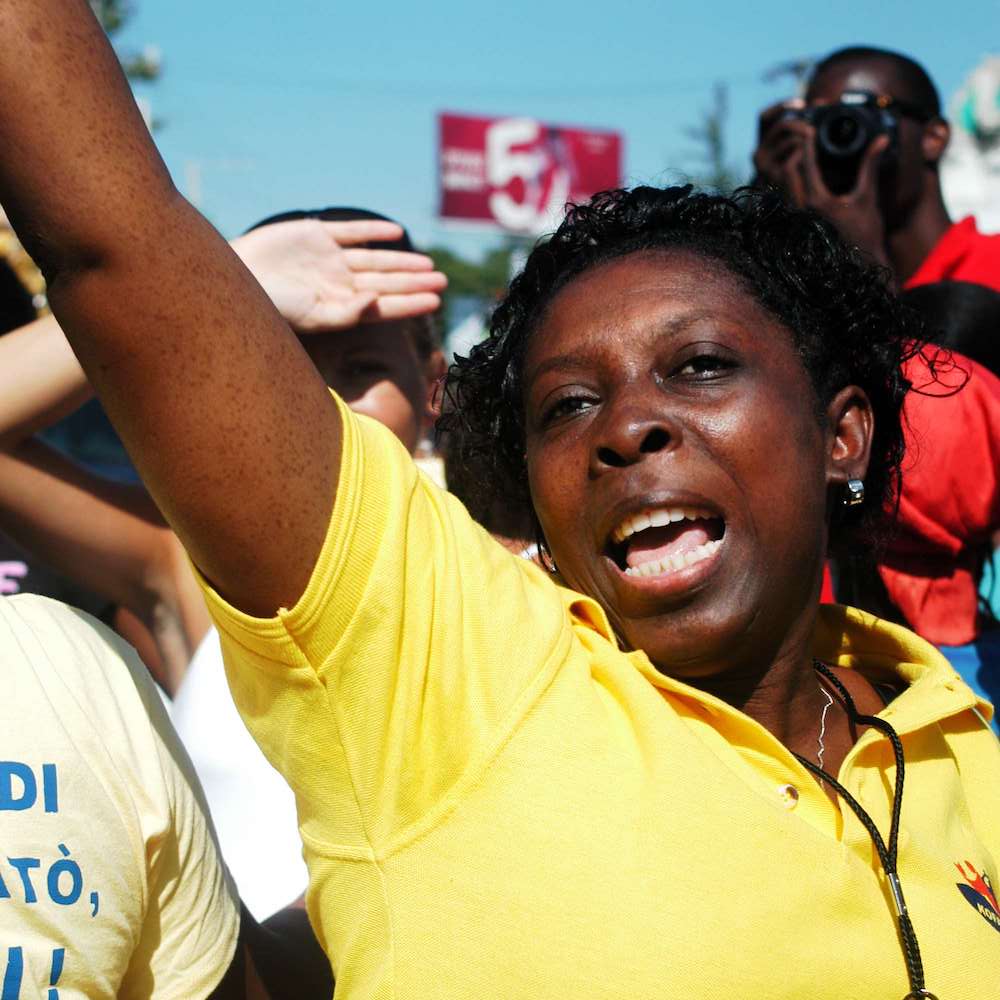A Haitian woman at a protest