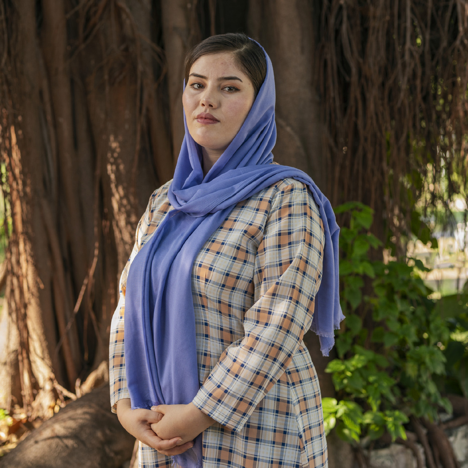 Afghan woman activist, Rabia, looks straight ahead