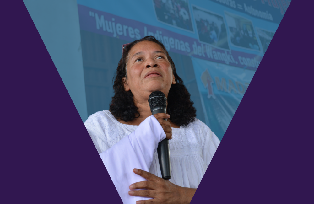 Cutout graphic of Rose Cunningham Kain speaking into a microphone.